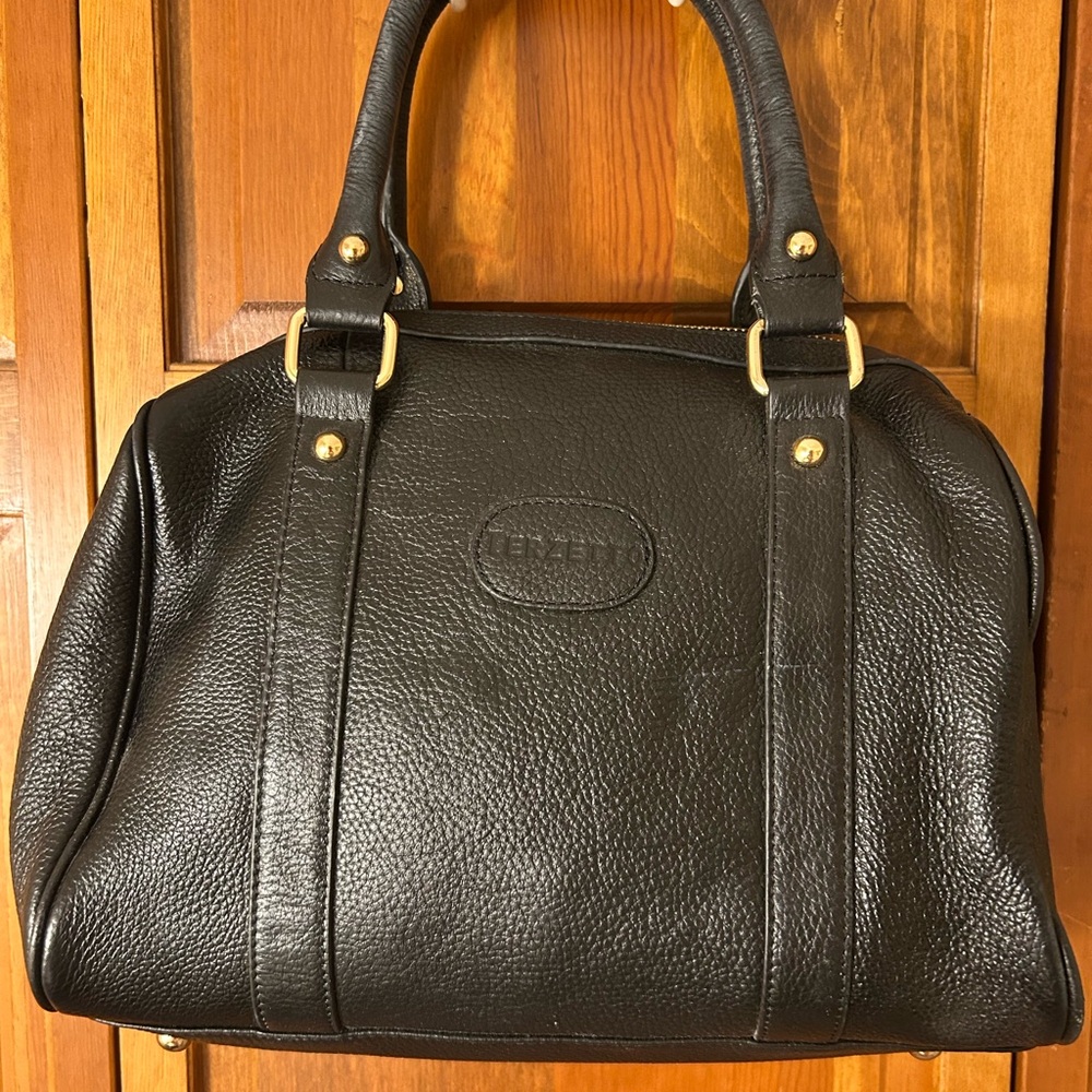 Terzetto Black Genuine Leather Satchel with Gold Details